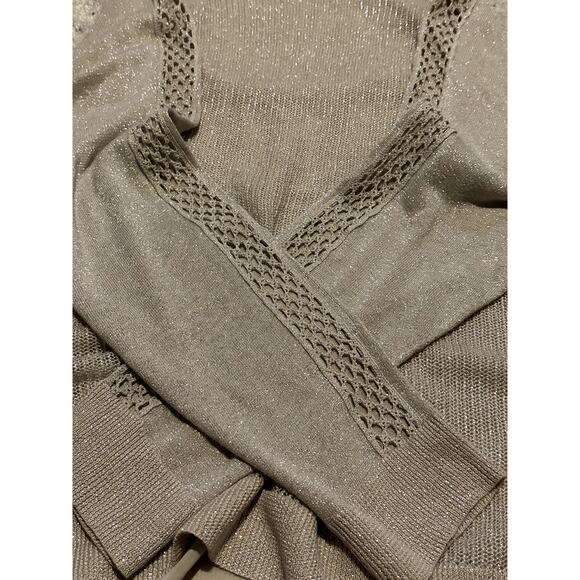 Lucky Brand Women's Sz Large V Neck Knit Metallic Champagne Sweater Ivory Lined - Picture 9 of 9
